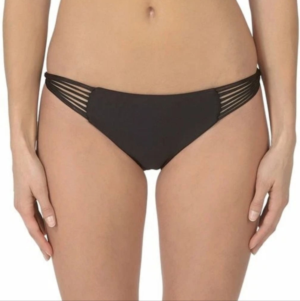 MIKOH Lanai Bikini Bottom Night Black Womens Size Small Twisted Multi Strap